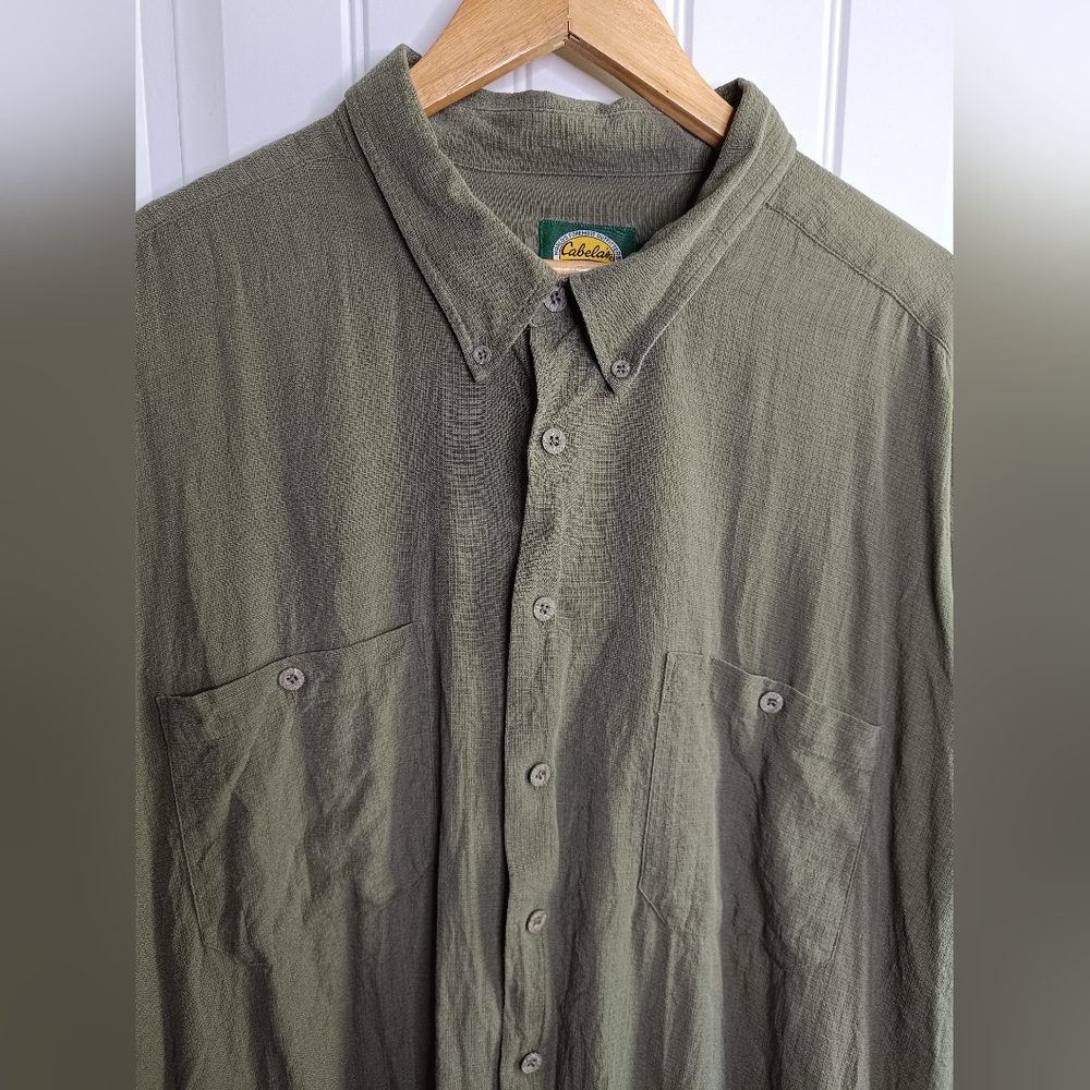3XL Tall Cabela's Olive Green Silk Cotton Outdoor Casual Button Down Boho Travel